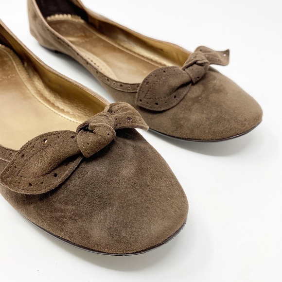 J Crew Suede Ballet Flats Round Toe Bow 8.5 brown - Picture 2 of 9